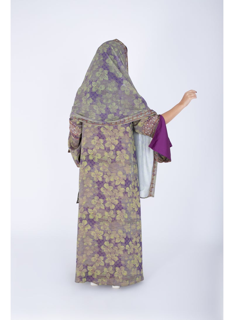 IKKXA Printed Jalabiya Crystal Patterns with Shawl - Image 4