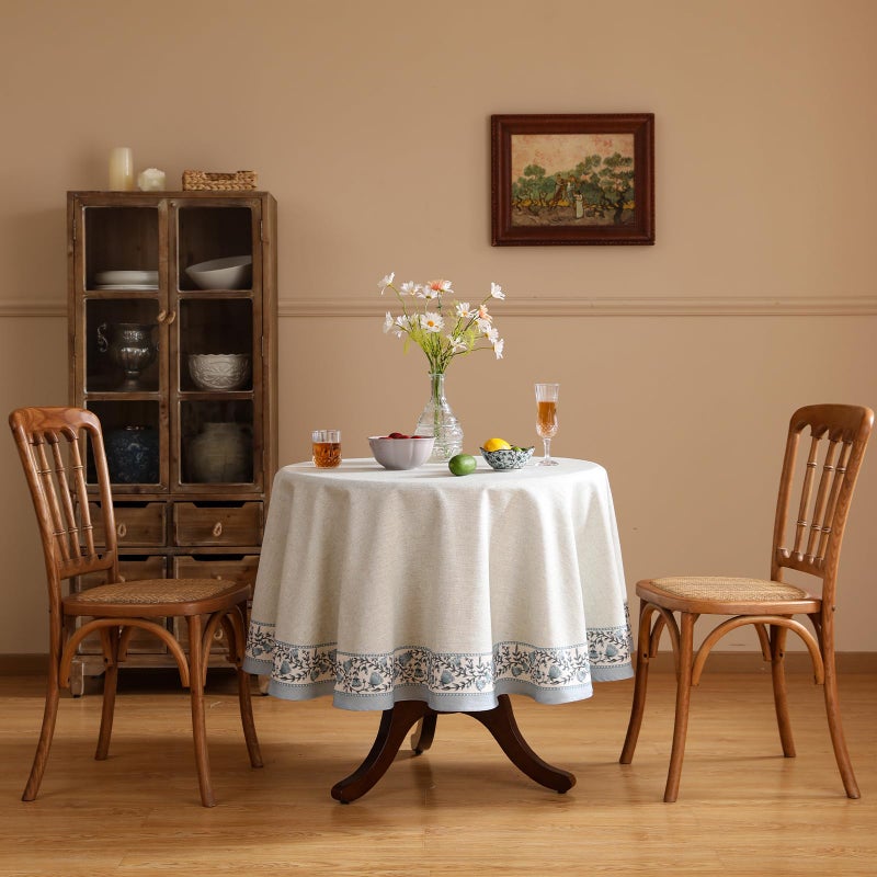 ISAENNE Designer Vintage Linen Elegant Round Tablecloth,Chinoiserie Floral Indoor Table Cloth,Wrinkle Resistant Decor Table Cover for Dining Thanksgiving Kitchen,Diameter 67"-Segerman B - Image 2