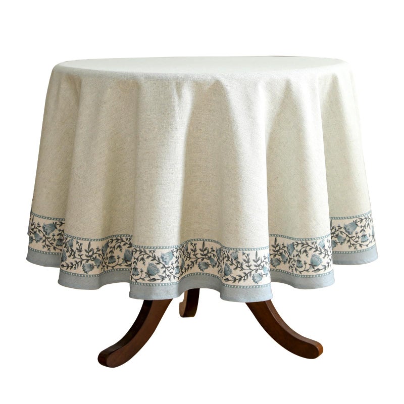 ISAENNE Designer Vintage Linen Elegant Round Tablecloth,Chinoiserie Floral Indoor Table Cloth,Wrinkle Resistant Decor Table Cover for Dining Thanksgiving Kitchen,Diameter 67"-Segerman B - Image 1