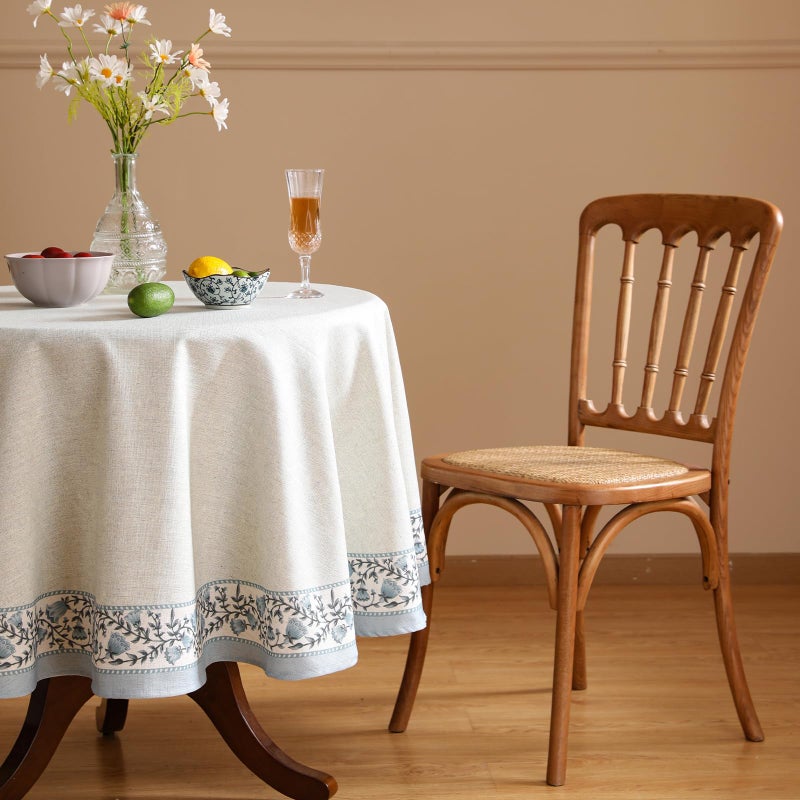 ISAENNE Designer Vintage Linen Elegant Round Tablecloth,Chinoiserie Floral Indoor Table Cloth,Wrinkle Resistant Decor Table Cover for Dining Thanksgiving Kitchen,Diameter 67"-Segerman B - Image 3