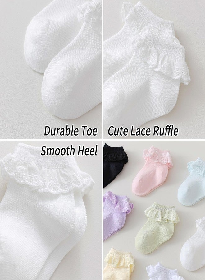 Mini angel Baby Girls Socks Eyelet Ruffle Lace Frilly Dress Socks for Toddler 3 Pairs (White, 12-24 Months) - Image 4