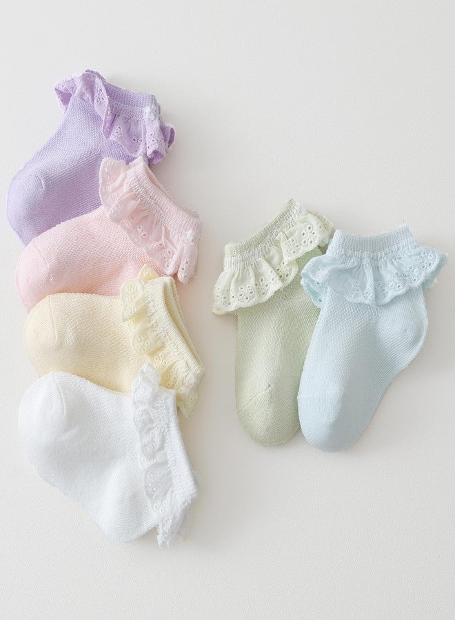 Mini angel Baby Girls Socks Eyelet Ruffle Lace Frilly Dress Socks for Toddler 3 Pairs (White, 12-24 Months) - Image 5