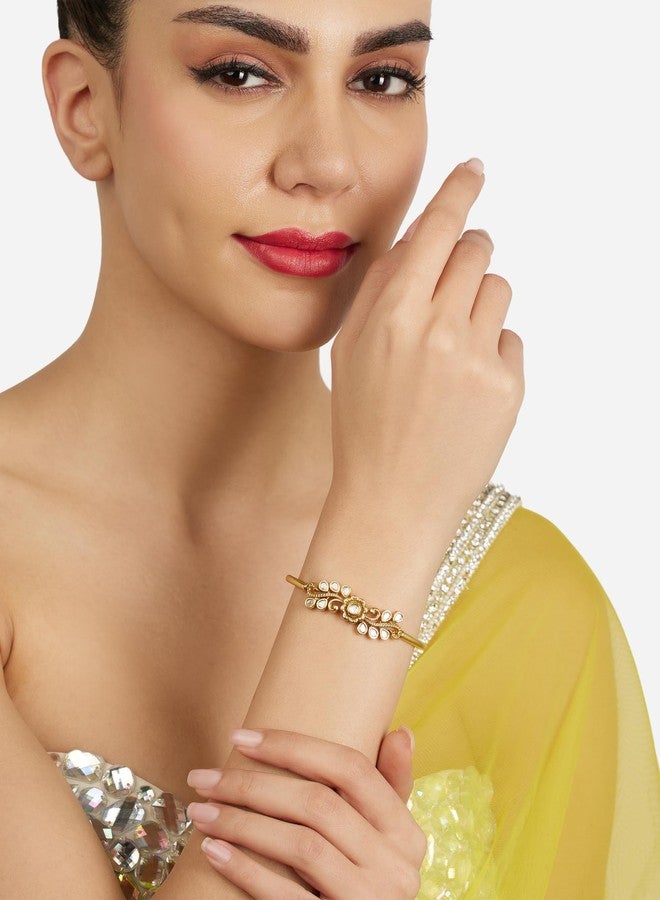 Zaveri Pearls مجموعة زافيري بيرلز من سوارين كادا عصريين مطليين بالذهب، مرصعين بالأحجار والخرز، مصنوعين من النحاس الأصفر للنساء - ZPFK22027 - Image 4