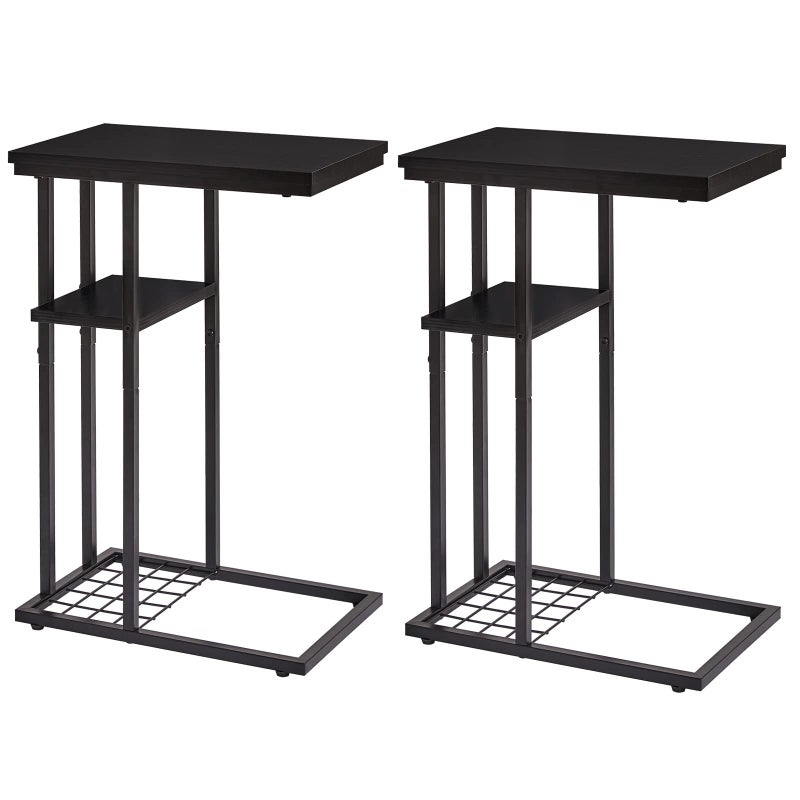 YMYNY C Shaped End Table Set of 2 Snack Side Table for Sofa and Bed Laptop Coffee Table for Small Spaces Living Room Bedroom Industrial Beside Desk with Stable Metal Frame Black HST004B2