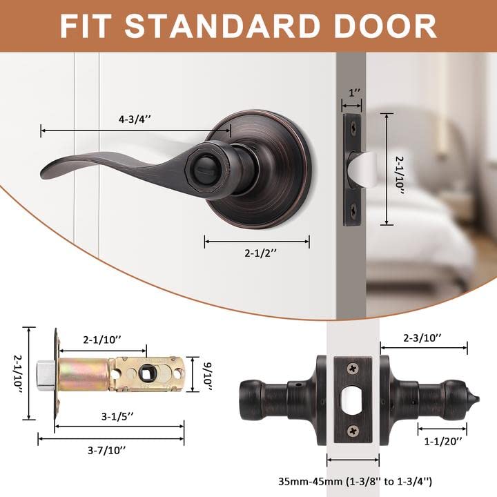 Probrico (2 Pack Privacy Door Lever[Thumb Turn Lock on The Inside],Locking Door Handle Set for Bedroom & Bathroom Doors,Keyless Oil Rubbed Bronze Wave Door Lock, Reversible Right & Left Side Handed - Image 5