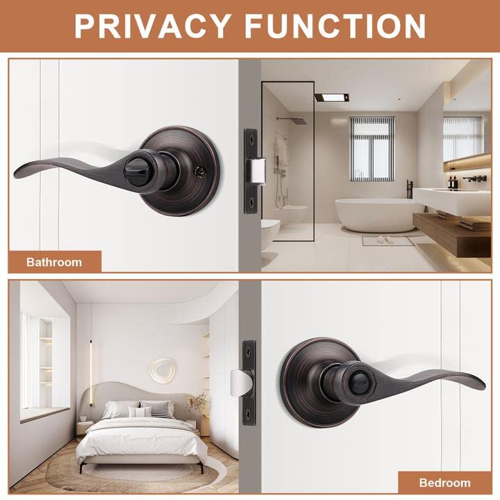 Probrico (2 Pack Privacy Door Lever[Thumb Turn Lock on The Inside],Locking Door Handle Set for Bedroom & Bathroom Doors,Keyless Oil Rubbed Bronze Wave Door Lock, Reversible Right & Left Side Handed - Image 3