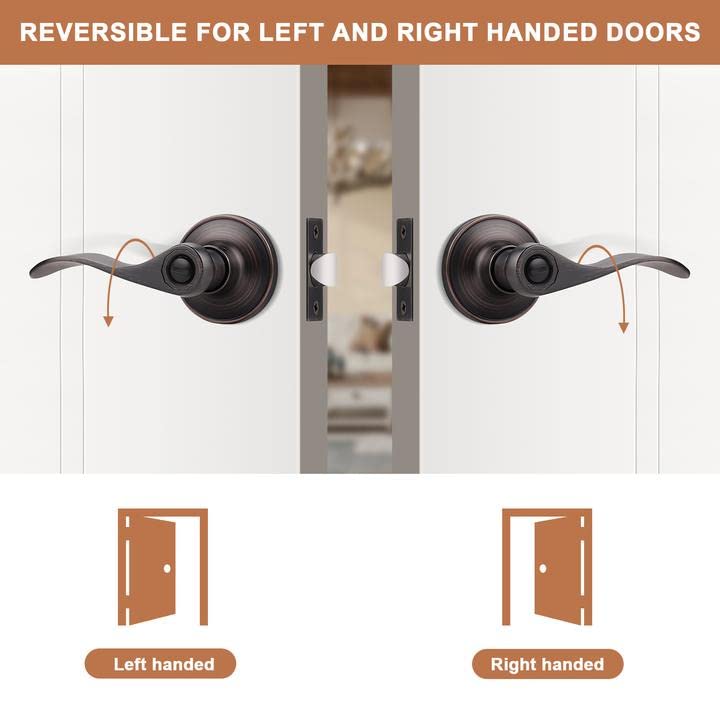 Probrico (2 Pack Privacy Door Lever[Thumb Turn Lock on The Inside],Locking Door Handle Set for Bedroom & Bathroom Doors,Keyless Oil Rubbed Bronze Wave Door Lock, Reversible Right & Left Side Handed - Image 4