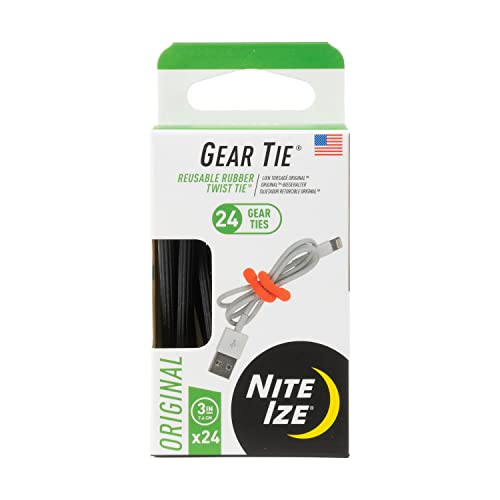 Nite Ize Original Gear Tie - 3-Inch Reusable Rubber Twist Tie - Reusable Gear Ties - Electric Cord Organizers - Twist Ties for Cords - Reusable Zip Ties - Black, 3-Inch, 24 Pack - Image 1