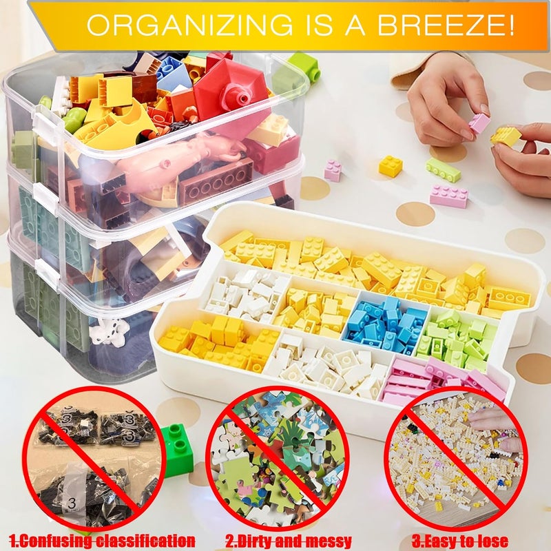 WillingHeart Kids Toy Organizer for Lego Stackable Storage Compartments Bins With Base Plates Lids 3 Tiers Clear Building Bricks Board Game Puzzle Boxes Plastic Craft Sorting Separator Travel Chest Case - Image 2