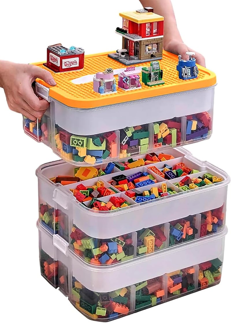 WillingHeart Kids Toy Organizer for Lego Stackable Storage Compartments Bins With Base Plates Lids 3 Tiers Clear Building Bricks Board Game Puzzle Boxes Plastic Craft Sorting Separator Travel Chest Case - Image 1
