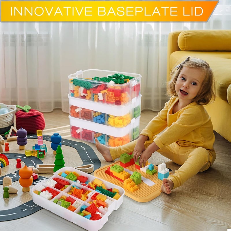 WillingHeart Kids Toy Organizer for Lego Stackable Storage Compartments Bins With Base Plates Lids 3 Tiers Clear Building Bricks Board Game Puzzle Boxes Plastic Craft Sorting Separator Travel Chest Case - Image 3