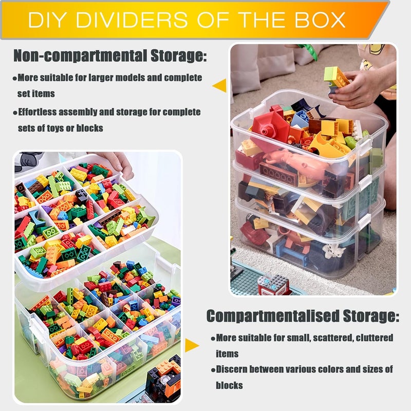 WillingHeart Kids Toy Organizer for Lego Stackable Storage Compartments Bins With Base Plates Lids 3 Tiers Clear Building Bricks Board Game Puzzle Boxes Plastic Craft Sorting Separator Travel Chest Case - Image 4