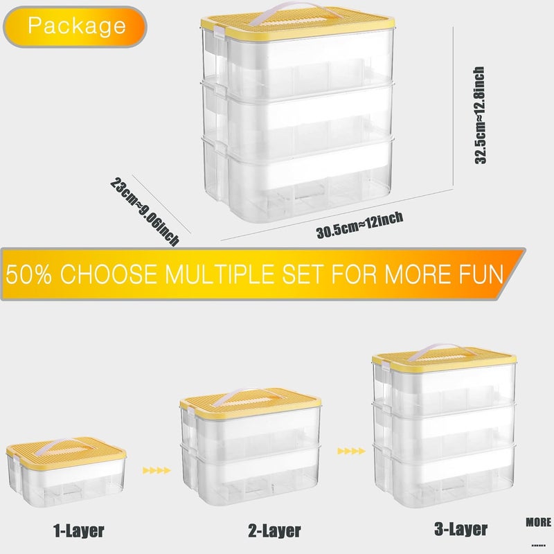 WillingHeart Kids Toy Organizer for Lego Stackable Storage Compartments Bins With Base Plates Lids 3 Tiers Clear Building Bricks Board Game Puzzle Boxes Plastic Craft Sorting Separator Travel Chest Case - Image 5