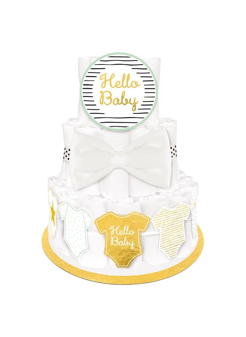 مجموعة كعكة حفاضات من هالو بيبي مصنوعة من ورق البوليستر مقاس 34 سم