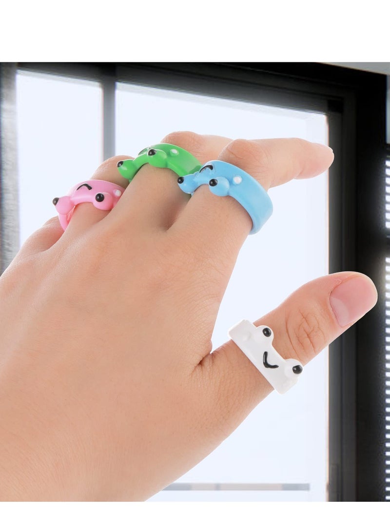 Excefore Women Frog Rings, Acrylic Cartoon Frog Rings, Cute Resin Rings Set for Teen Girls, Stackable Finger Chunky Rings, Friendship Birthday Funny Jewelry Gifts 4Pcs - Image 4