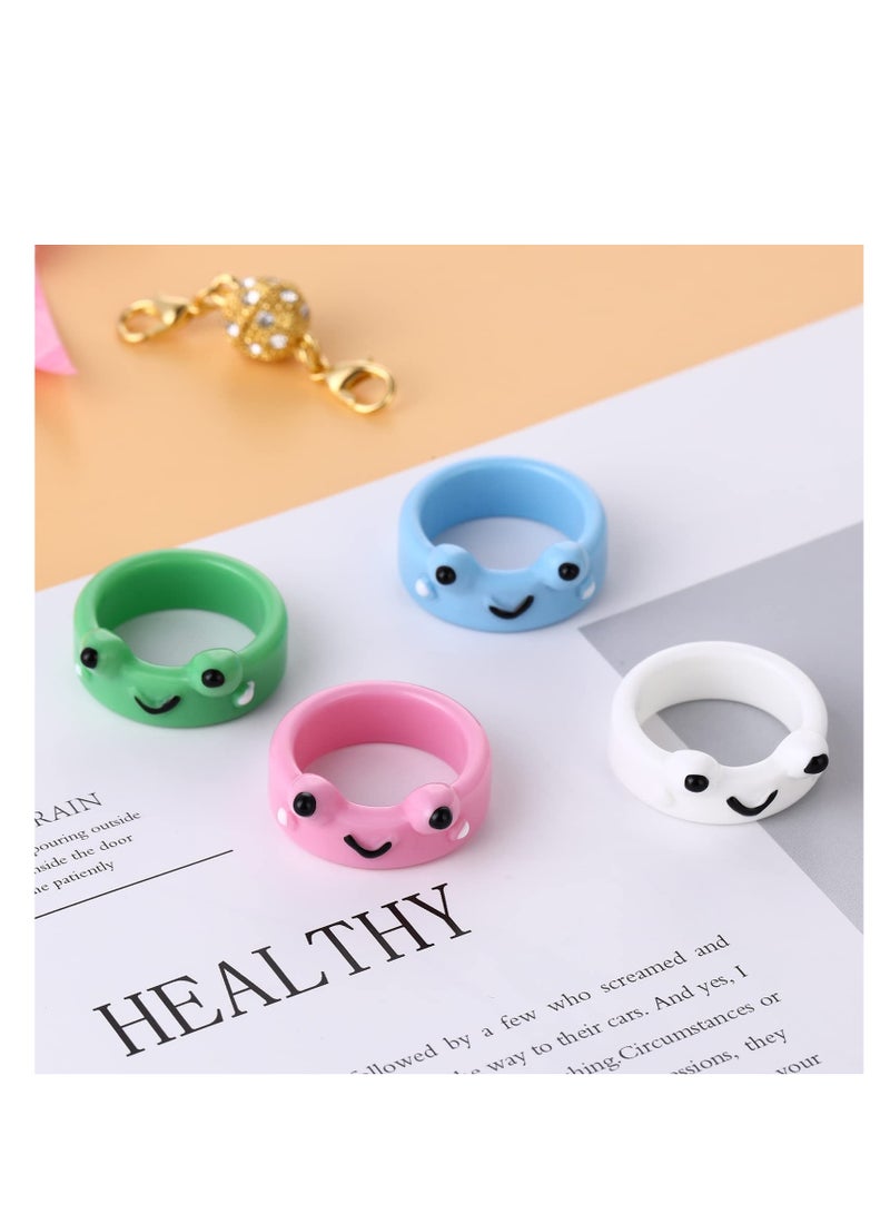 Excefore Women Frog Rings, Acrylic Cartoon Frog Rings, Cute Resin Rings Set for Teen Girls, Stackable Finger Chunky Rings, Friendship Birthday Funny Jewelry Gifts 4Pcs - Image 3