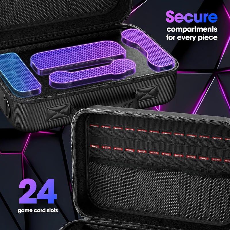 بروكاس حقيبة ProCase الكبيرة لنينتندو سويتش 2 2025، حقيبة سفر صلبة مع حزام كتف و24 فتحة لألعاب الكارتريدج، صندوق تخزين محمول لقاعدة سويتش 2 ووحدة التحكم Joy-Con والملحقات - Image 3