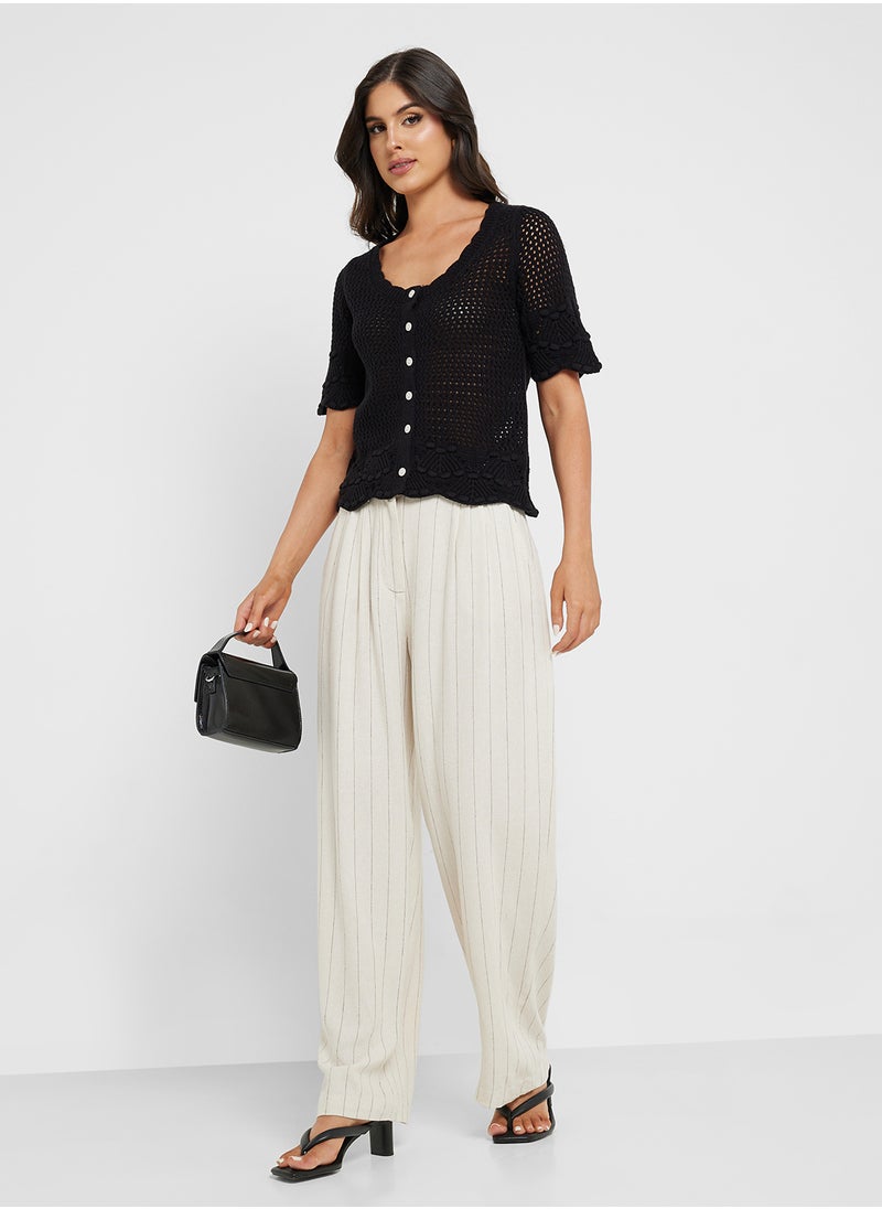 VERO MODA - Wide Leg Striped Linen 30" Pants - Image 1