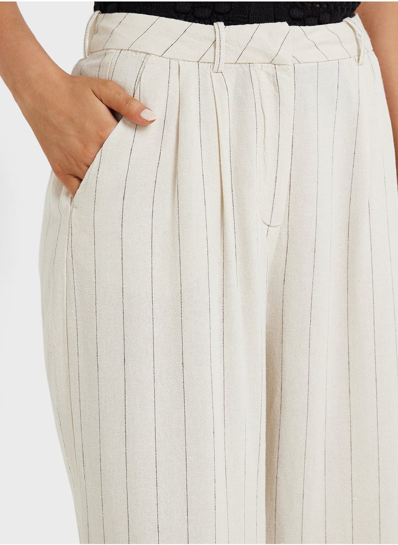 VERO MODA - Wide Leg Striped Linen 30" Pants - Image 1