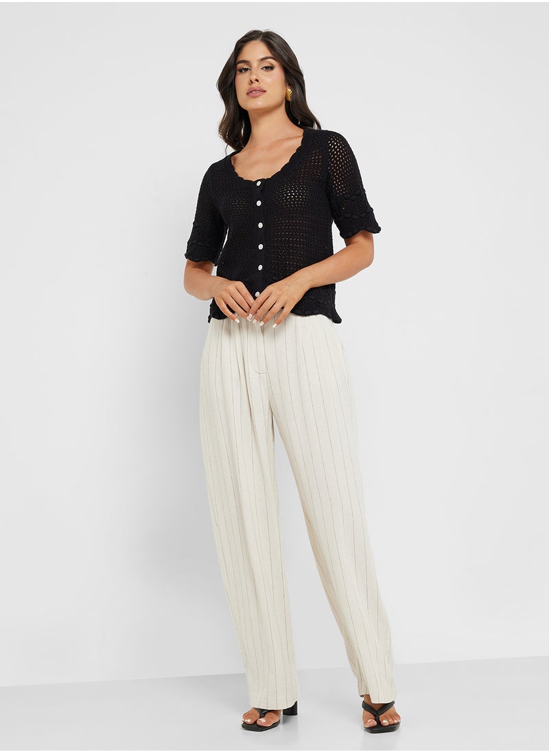 VERO MODA - Wide Leg Striped Linen 30" Pants - Image 1