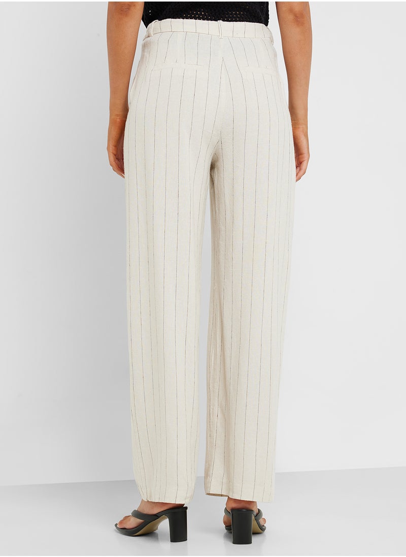 VERO MODA - Wide Leg Striped Linen 30" Pants - Image 1
