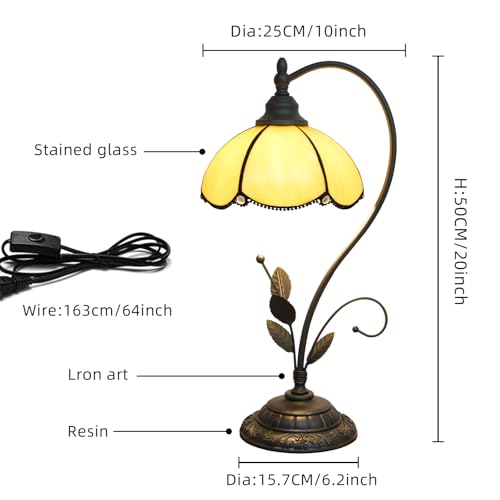 Blivuself Tiffany Table Lamp Yellow Stained Glass Lamp Tiffany Style S Leaves Vintage Desk Light for Bedside Living Room Office Dormitory Dining Room - Image 5
