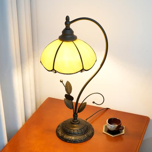 Blivuself Tiffany Table Lamp Yellow Stained Glass Lamp Tiffany Style S Leaves Vintage Desk Light for Bedside Living Room Office Dormitory Dining Room - Image 2