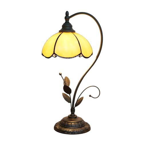 Blivuself Tiffany Table Lamp Yellow Stained Glass Lamp Tiffany Style S Leaves Vintage Desk Light for Bedside Living Room Office Dormitory Dining Room - Image 4