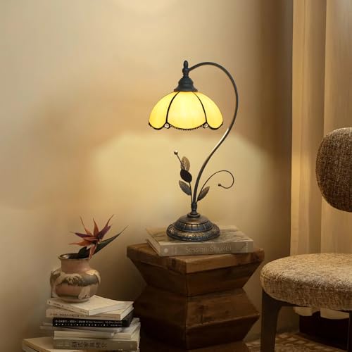Blivuself Tiffany Table Lamp Yellow Stained Glass Lamp Tiffany Style S Leaves Vintage Desk Light for Bedside Living Room Office Dormitory Dining Room - Image 3