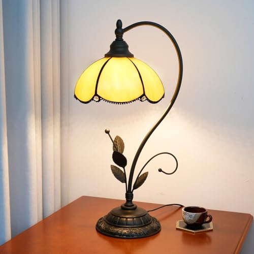 Blivuself Tiffany Table Lamp Yellow Stained Glass Lamp Tiffany Style S Leaves Vintage Desk Light for Bedside Living Room Office Dormitory Dining Room - Image 1