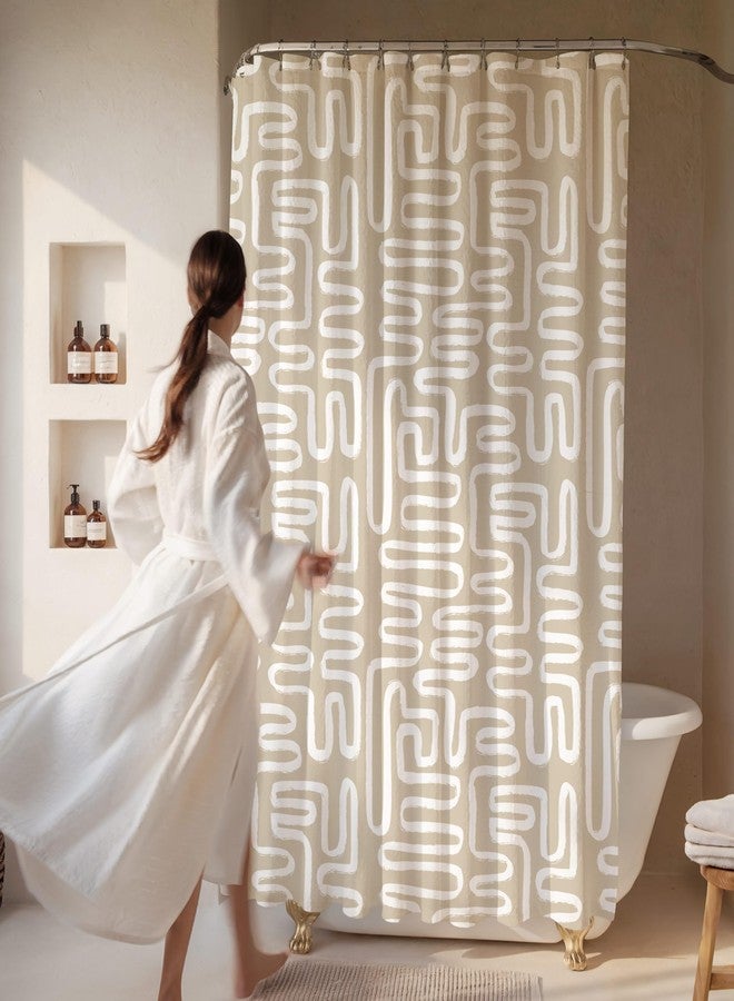 Worthwhile Goods Linen Beige White Abstract Print Shower Curtain - Boho Pattern - Modern Minimalist Home Decor - Neutral Scandi Style Fabric Shower Curtain For Any Bathroom - 72x72 Inches (Linen Lines) - Image 2