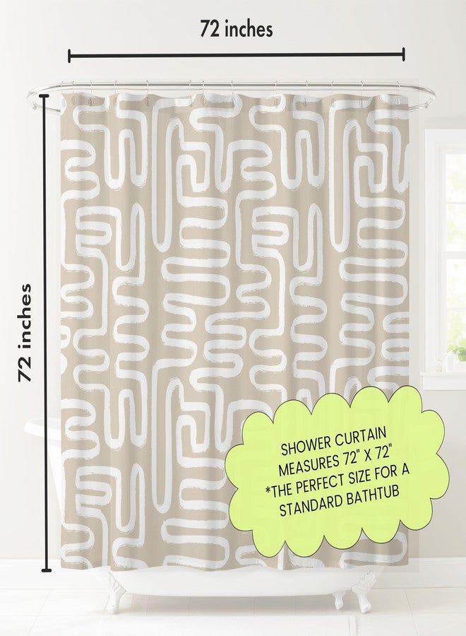 Worthwhile Goods Linen Beige White Abstract Print Shower Curtain - Boho Pattern - Modern Minimalist Home Decor - Neutral Scandi Style Fabric Shower Curtain For Any Bathroom - 72x72 Inches (Linen Lines) - Image 3