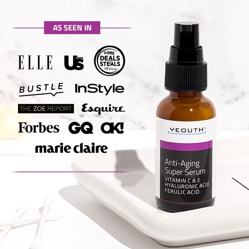 YEOUTH Anti Aging Serum for Face with Hyaluronic Acid, Ferulic Acid, Vitamin C and E, Hydrating Face Serum for Women and Men Targets Dull and Dry Skin 1oz - Image 2