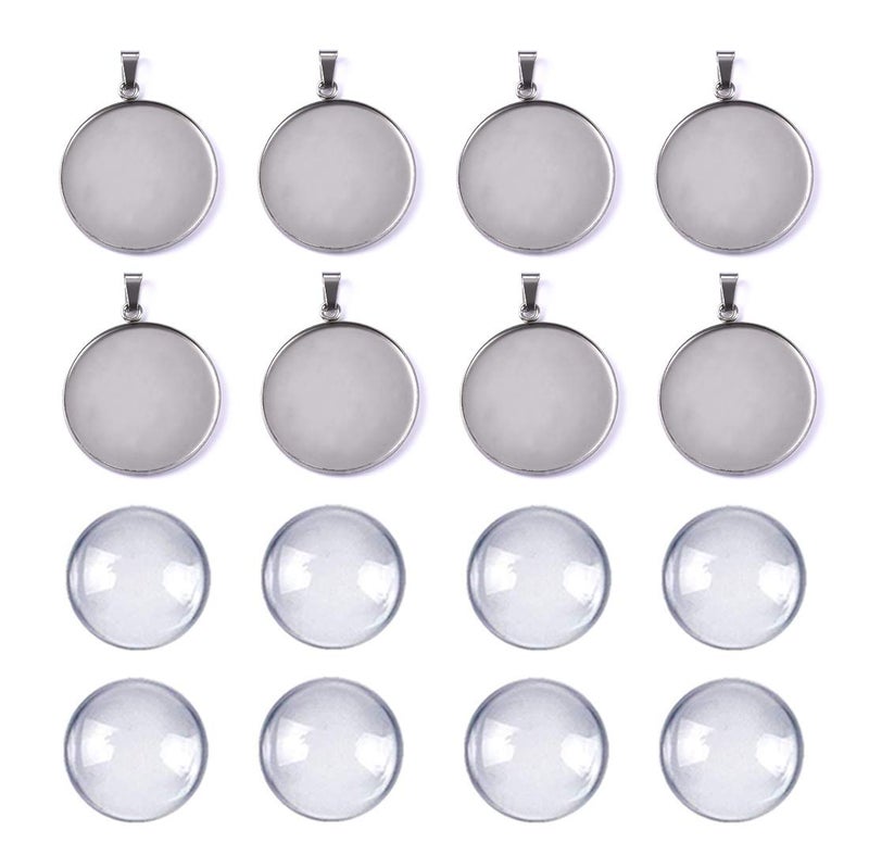 DROLE 60Pcs 20mm Stainless Steel Pendant Trays Kit30Pcs Jewelry Blanks with Pinch Clip Clasp and 30Pcs Glass Cabochons for Jewelry Making DIY Crafts