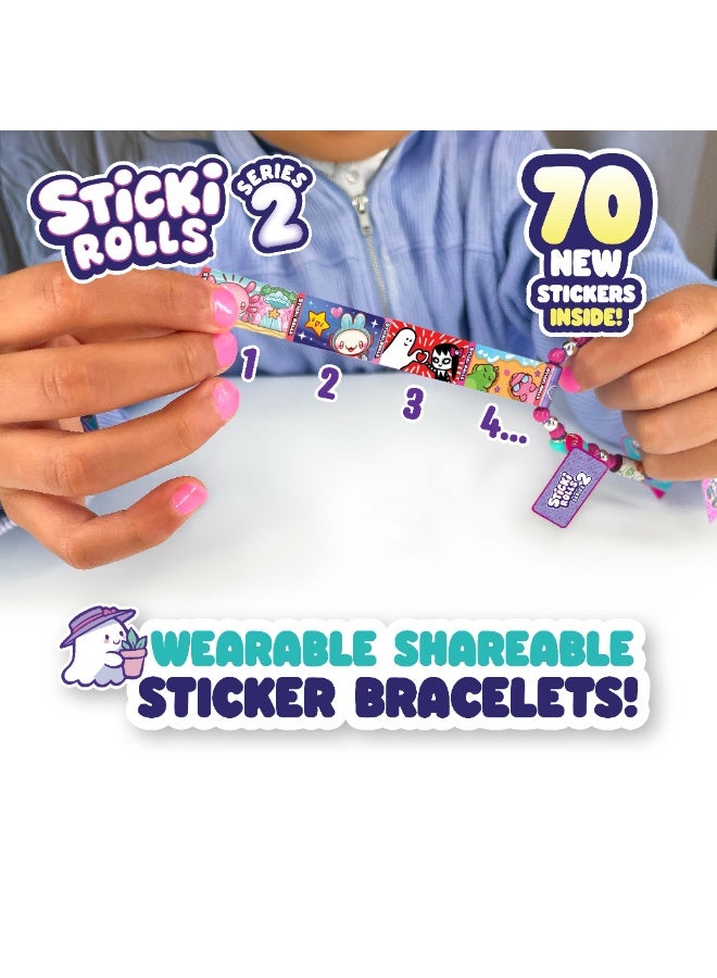 Sky Castle Sticki Rolls Series 2 Collectible Sticki Band Bracelet Making Kit - 70 Stickers, 7 Rolls (2 Mystery), Elastic Band, Charm, and DIY Craft Supplies - Image 2