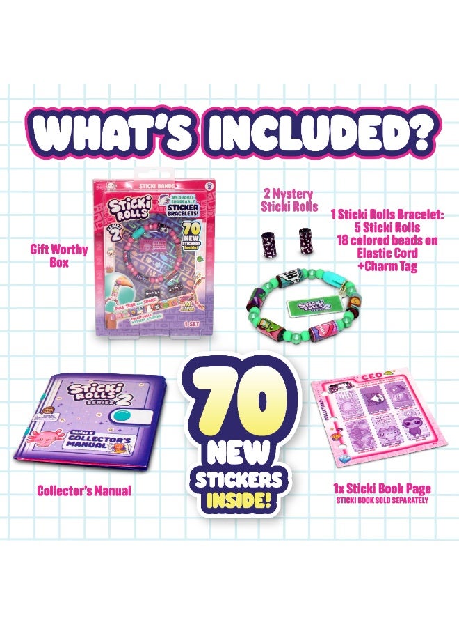 Sky Castle Sticki Rolls Series 2 Collectible Sticki Band Bracelet Making Kit - 70 Stickers, 7 Rolls (2 Mystery), Elastic Band, Charm, and DIY Craft Supplies - Image 4