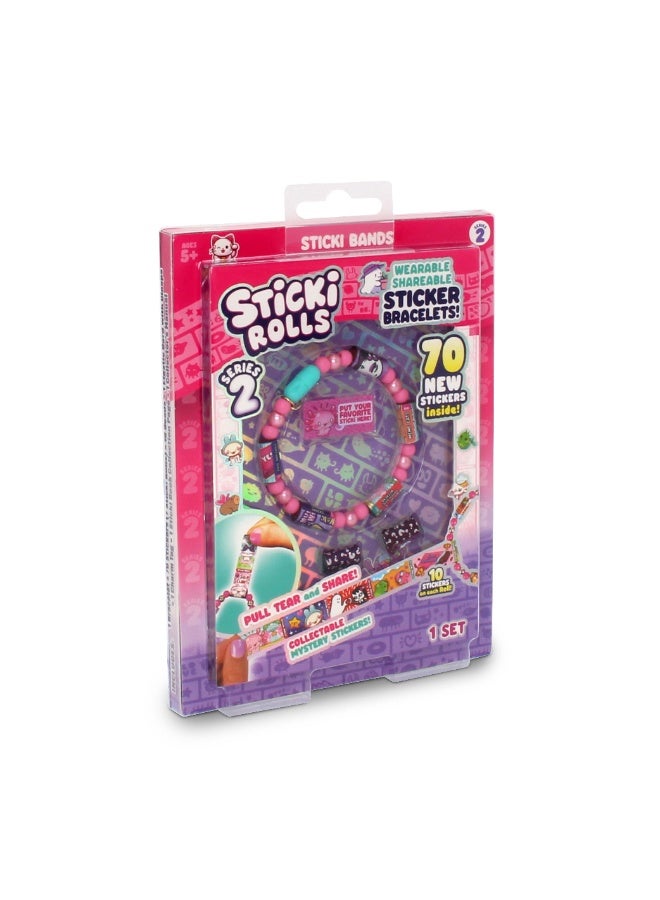 Sky Castle Sticki Rolls Series 2 Collectible Sticki Band Bracelet Making Kit - 70 Stickers, 7 Rolls (2 Mystery), Elastic Band, Charm, and DIY Craft Supplies - Image 1