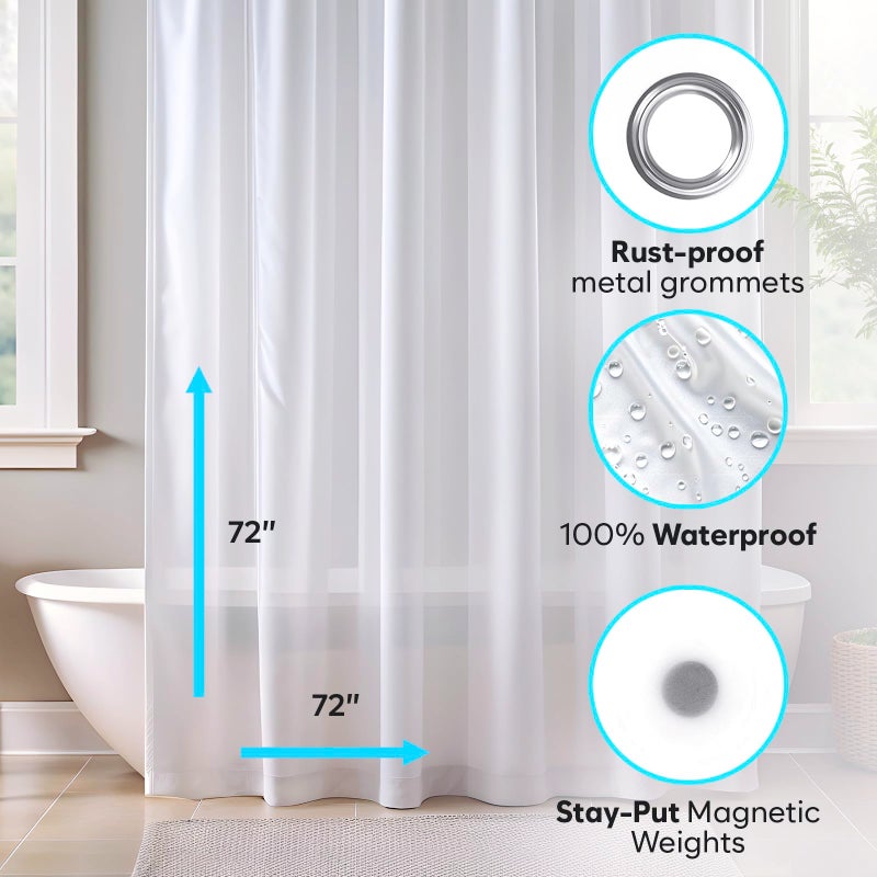 ZENO Clear Shower Curtain Liner â€“ 72" x 72" Premium PEVA Liner with Rustproof Grommets & 3 Magnets â€“ Waterproof, Lightweight Bathroom Curtain Set - Image 5