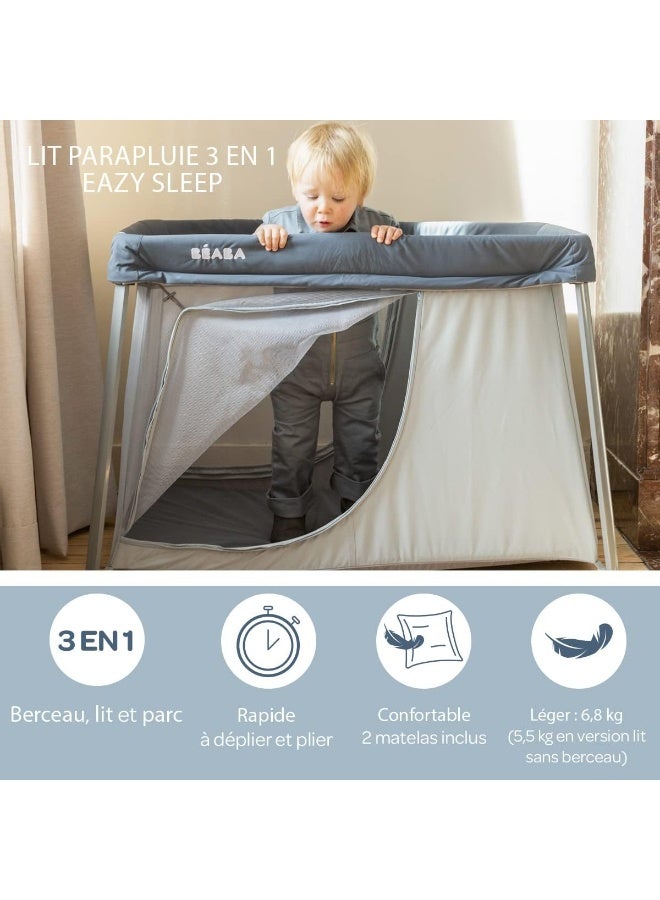 BEABA Béaba, 3-In-1 Travel Cot, Baby Cot, Extra Bed, Playpen, Grows With Your Child, Lightweight 15 Lbs, Foldable, Compact, Carry Bag And Mattress Included, Restful Sleep, Mineral Grey  - Image 2