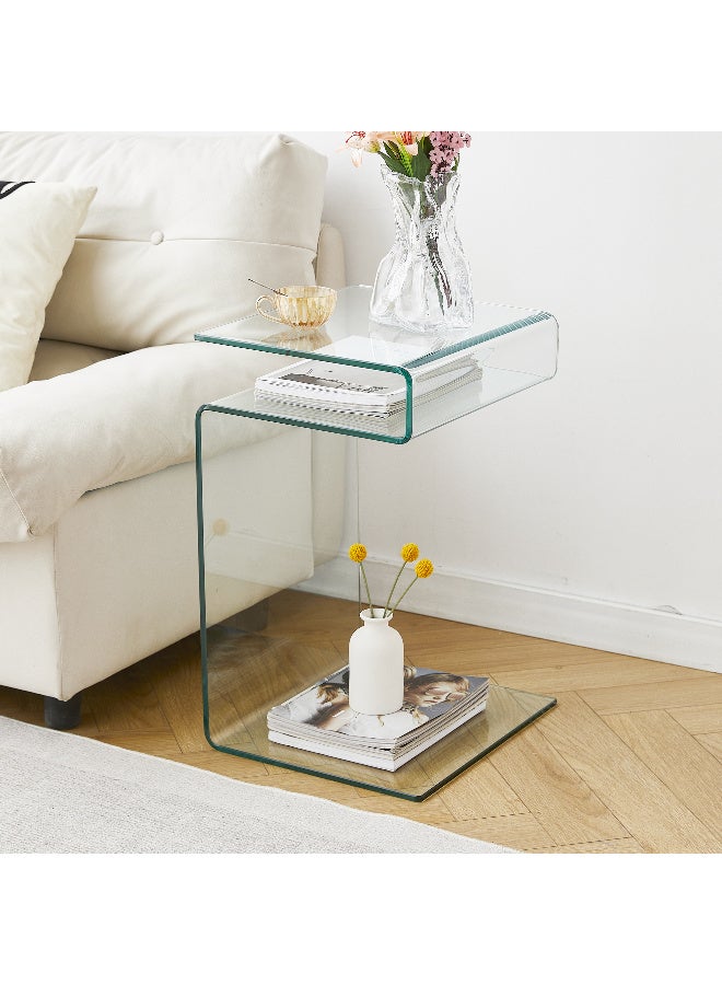 الجدول النهائي للكشك الزجاجي ، طاولات جانب السرير على شكل S لغرفة النوم ، الجدول الجانبي الصغير الحديث الواضح لغرفة المعيشة ، الكشك الليلي الأريكة - Image 1