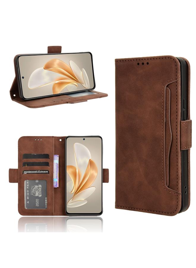 جرين تايجر ل vivo V29E / Y200 5G الجلد يشعر العجل الملمس فتحات بطاقة حافظة هاتف جلدية (بني)