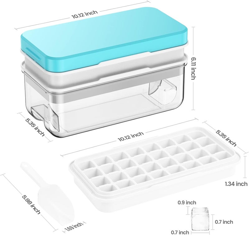 PHINOX Ice Cube Tray with Lid and Bin, 64 pcs Ice Trays for Freezer, Ice Cube Trays for Freezer with 2 trays, Container, Lid & Ice Scoop, BPA Free - Image 2