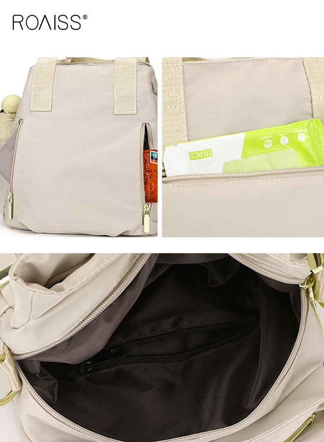 رويس حقيبة كتف نسائية بسيطة وعصرية، النسخة الكورية، سعة كبيرة، محمولة باليد، حقيبة نايلون متعددة الاستخدامات، سحاب، تصنيف متعدد الجيوب، حقيبة حمل يومية، كاكي - Image 4