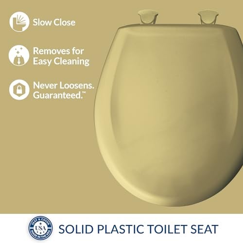 Bemis Classic Colors Slow Close Toilet Seat, Easy Clean Hinges and Durable Plastic Seat, Made in USA, Round, Harvest Gold - Image 2