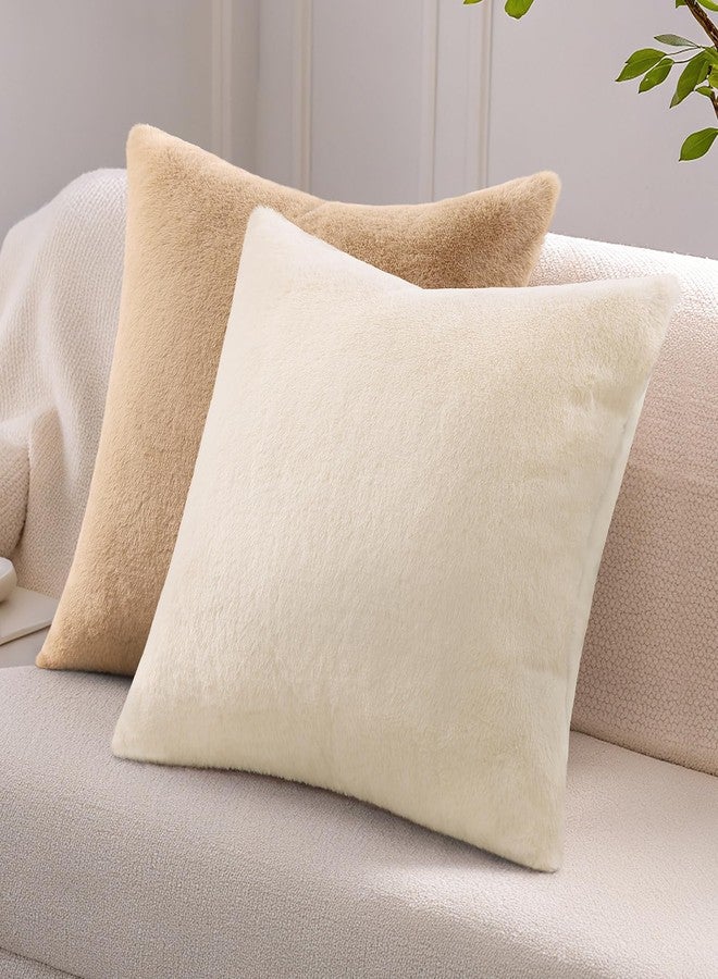 Pallene أغطية وسائد بالين من الفرو الصناعي الفاخر، مقاس 18×18 بوصة، طقم من قطعتين، أغطية وسائد فاخرة ناعمة ومريحة للزينة، مناسبة للأريكة وغرفة المعيشة، لون كاكي - Image 5