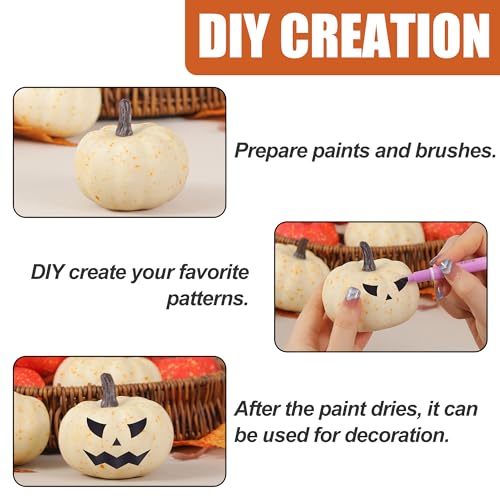 CHEAWRTZ 16PCS Realistic Mini Pumpkin Decor,Fall Decor with Pumpkins Maple Leaves, Artificial Pumpkin Decor for Autumn Filler, Realistic Pumpkin Decorations for Halloween Thanksgiving Fall Home Decor - Image 3