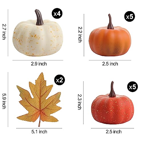 CHEAWRTZ 16PCS Realistic Mini Pumpkin Decor,Fall Decor with Pumpkins Maple Leaves, Artificial Pumpkin Decor for Autumn Filler, Realistic Pumpkin Decorations for Halloween Thanksgiving Fall Home Decor - Image 5