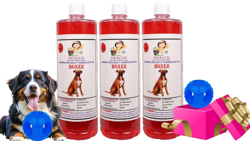 swacch Pet Shampoo | Puppy Safe Shampoo | PH Balanced | Ditch to Itch for Boxer Dog Shampoo 3 Litre (Strawberry) + Goofy Ball Chew Toy Combo Pack - Image 1