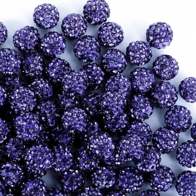 Jukercici 10mm Clay Rhinestone Beads for Bracelets 100 Pcs Sparkle Crystal Beads for Jewelry Making Glitter Round Shamballa Disco Ball Design for DIY Crafts Necklace Earrings Decoration Purple - Image 3