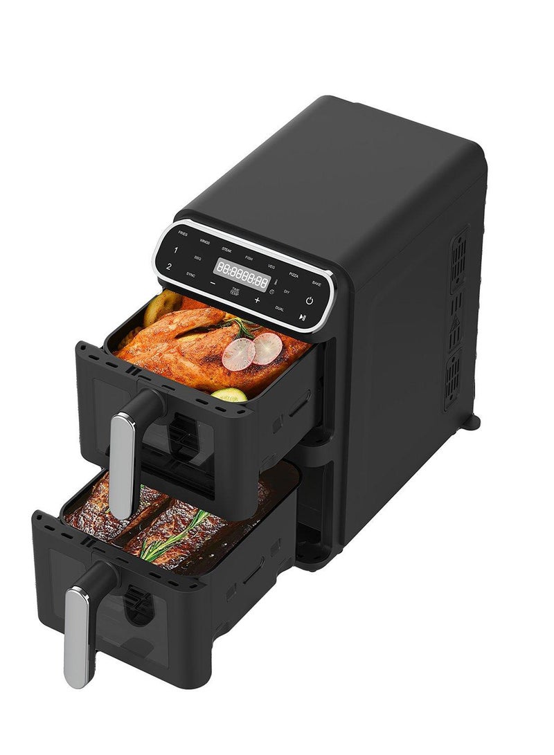 PALSON Air Fryer Dual Drawer 11L Vertical 2460W, Black - Image 3
